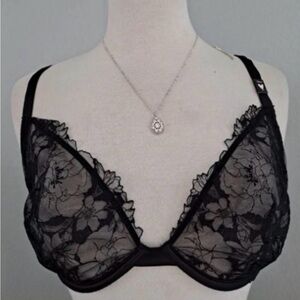 Victoria’s Secret Luxe Lingerie Floral Lace Unlined Low Cut Demi Bra size 34DDD